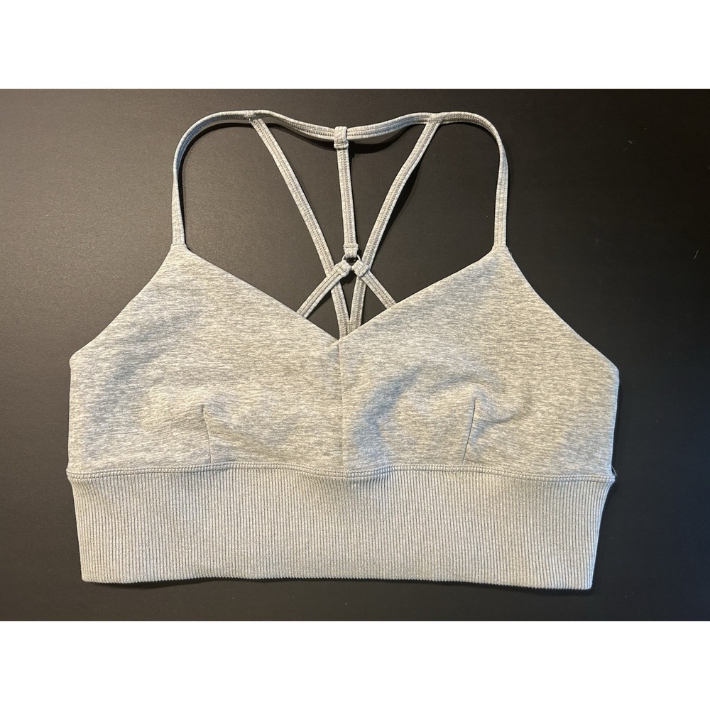 Alo Yoga V Neck Sports Bra Heathered Grey Size Large